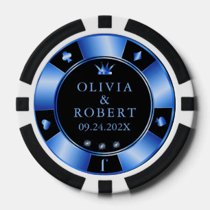 Zwart en blauw bruiloft poker chips