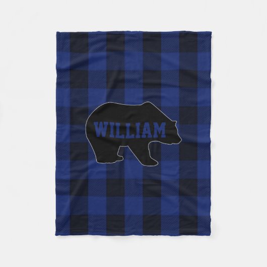 Zwart en blauw Buffalo Check Beer Monogram Fleece Deken (Voorkant)