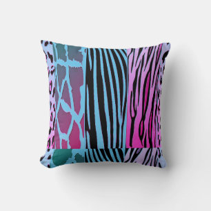 Zwart en blauw dierprint zebrastreep kussen
