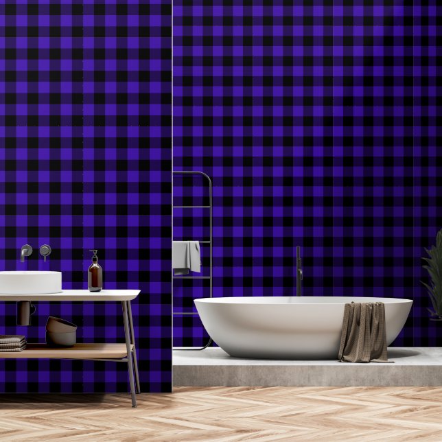 Zwart en Blauw Geruit Behang (Badkamer)
