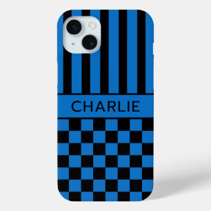 Zwart en Blauw Geruit Gestreepte Persoonlijke Hoes