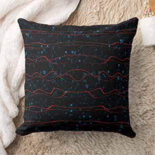 Zwart en blauw met golvende rode lijnen kussen