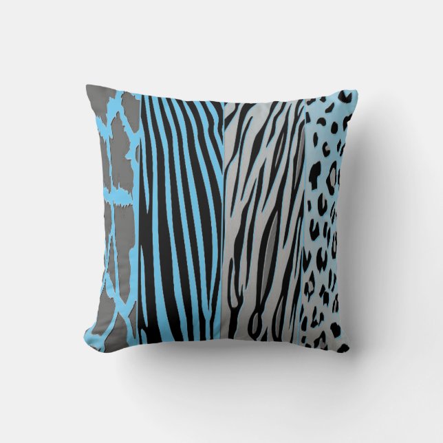Zwart en blauw, met Zebra strepe Pillow bedrukt Kussen (Voorkant)