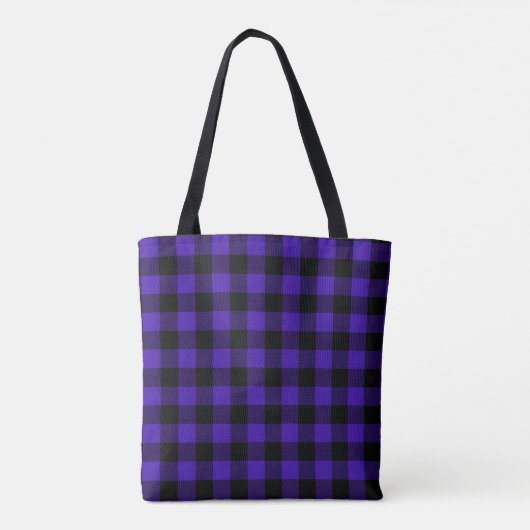 Zwart en Blauw Plaid Check Canvas tas (Achterkant)