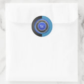 Zwart en Blauw Pookspaander met Douanemonogram Ronde Sticker (Tas)