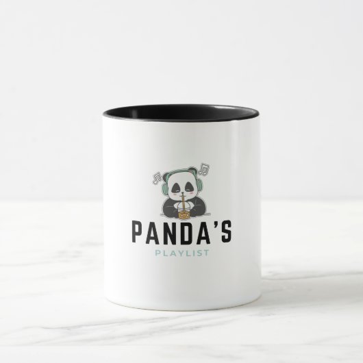 Zwart en Blauw Schattige Panda's Playlist Mok (Midden)