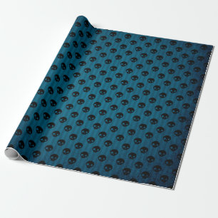 Zwart en blauw schedelpatroon cadeaupapier