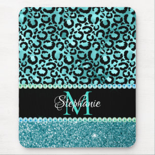 Zwart en Blauw Teal Luipaard Meisjesachtige Glam M Muismat