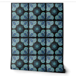 Zwart en blauw tegel patroon vinyl behang