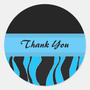 Zwart en blauw zebraprint bedankt ronde sticker