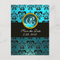 ZWART EN BLAUWE TURQUOISE DAMAST EDELE STEEN Monog