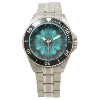 Zwart en Blauwgroen Kaleidoscoop design horloge