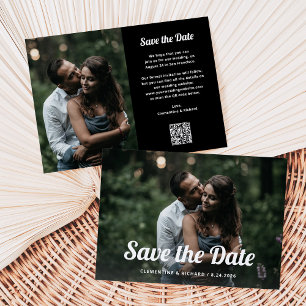 Zwart en Boho script Twee foto's en QR-code Save The Date