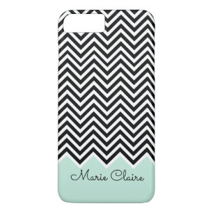 Zwart en bord blauw Modern Chevron Custom Monogram iPhone 8 Plus / 7 Plus Hoesje