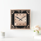 Zwart en Bord Koper Art Deco Vierkante Klok (Huis)