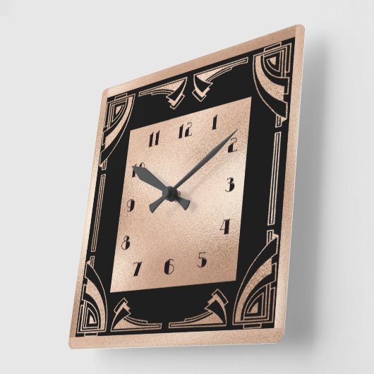 Zwart en Bord Koper Art Deco Vierkante Klok (Hoek)