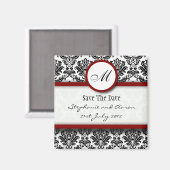 Zwart en Bourgogne Damask Monogram bewaren de datu Magneet (Voorkant / Achterkant)