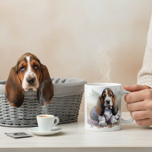 Zwart en Bruin ''Basset Pup Personaliseer Koffiemok