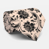 Zwart en bruin bloemendamast patroon stropdas (Opgerold)