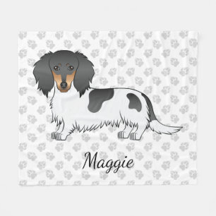 Zwart En Bruin Bont Langharige Dachshond & Naam Fleece Deken
