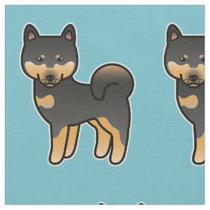 Zwart En Bruin Cartoon Shiba Inu Patroon Stof