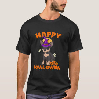 Zwart en bruin Chihuahua Heksenkostuum Hond Happy  T-shirt