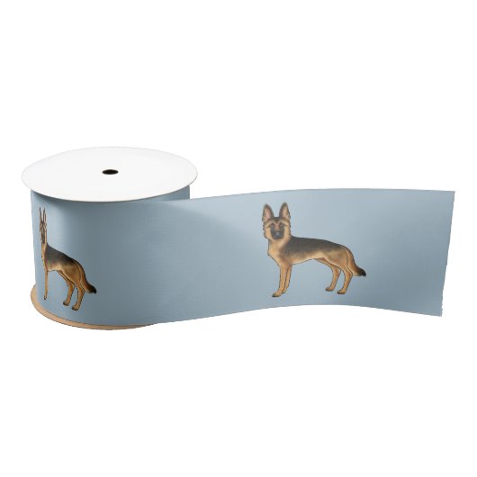 Zwart en bruin Duits herder cartoon hond op blauw Lint (Spoel)