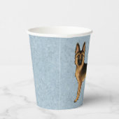 Zwart en bruin Duits herder cartoon hond op blauw Papieren Bekers (Rechts)