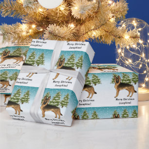 Zwart en bruin Duits herdershond Winterbos Cadeaupapier