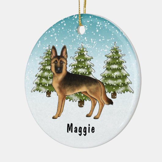 Zwart en bruin Duits herdershond Winterbos Keramisch Ornament (Links)