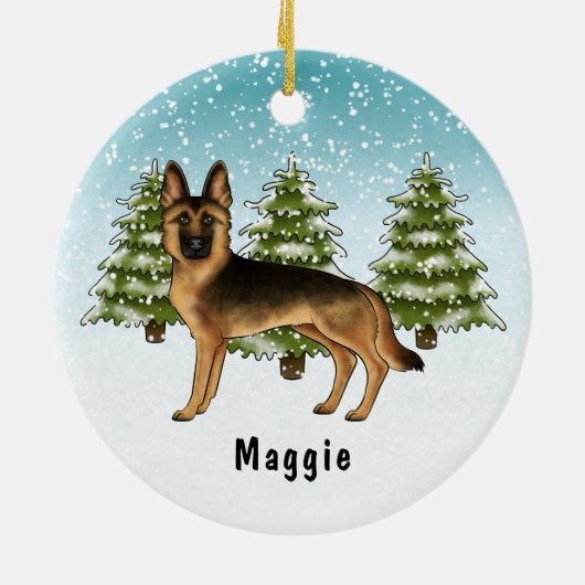 Zwart en bruin Duits herdershond Winterbos Keramisch Ornament (Achterkant)