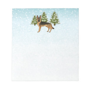 Zwart en bruin Duits herdershond Winterbos Notitieblok