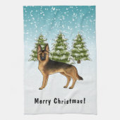 Zwart en bruin Duits herdershond Winterbos Theedoek (Verticaal)