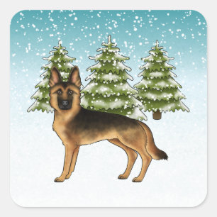 Zwart en bruin Duits herdershond Winterbos Vierkante Sticker