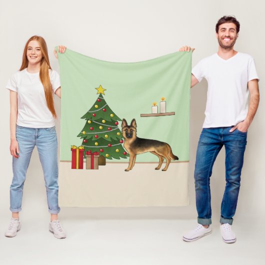 Zwart en bruin Duitse herder en een kerstboom Fleece Deken (In situ)