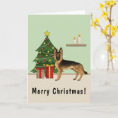 Zwart en bruin Duitse herder en een kerstboom Kaart (Gele Bloem)