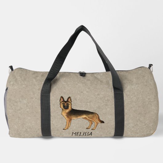 Zwart en bruin Duitse herder hond en naam bruin Plunjezak (Achterkant)