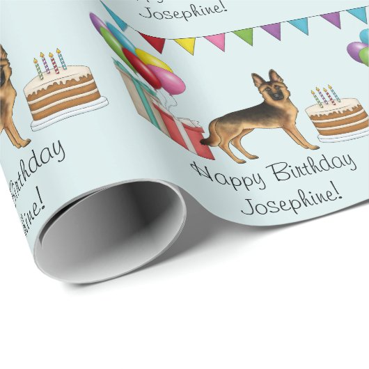 Zwart en bruin Duitse herder kleurrijke verjaardag Cadeaupapier (Rol Hoek)
