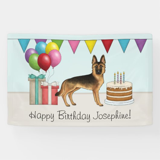 Zwart en bruin Duitse herder kleurrijke verjaardag Spandoek (Horizontaal)