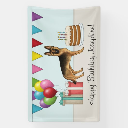 Zwart en bruin Duitse herder kleurrijke verjaardag Spandoek (Verticaal)