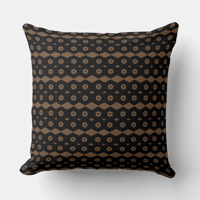 Zwart en bruin geometrisch patroon kussen (Voorkant)