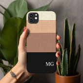 Zwart en Bruin Gestreepte Persoonlijke Initialen Case-Mate iPhone Case