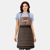 Zwart en bruin Houndstooth aangepaste naam monogra Schort (Gedragen)