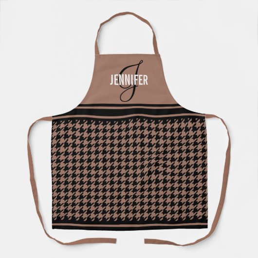 Zwart en bruin Houndstooth aangepaste naam monogra Schort (Voorkant)