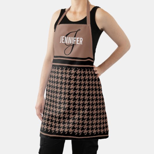 Zwart en bruin Houndstooth aangepaste naam monogra Schort (Insitu)