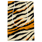 Zwart en bruin tijgerstrepenpatroon medium cadeauzakje (Voorkant)