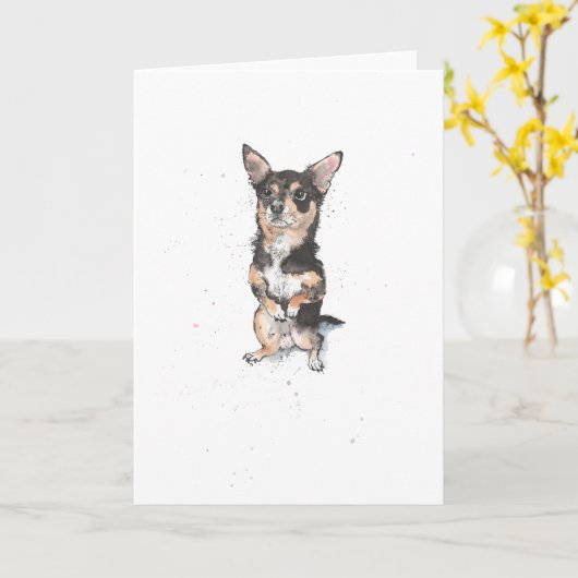 Zwart en bruine Chihuahua Grappige lieve hond verj Kaart (Gele Bloem)