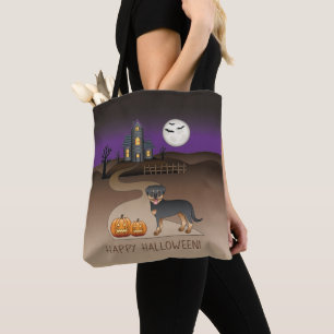 Zwart en bruine Rottweiler Halloween spookhuis Draagtas