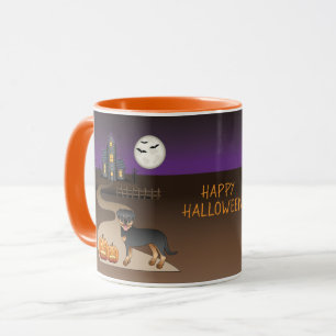 Zwart en bruine Rottweiler Halloween spookhuis Mok