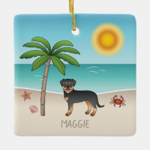Zwart en bruine Rottweiler op een tropisch zomerse Keramisch Ornament